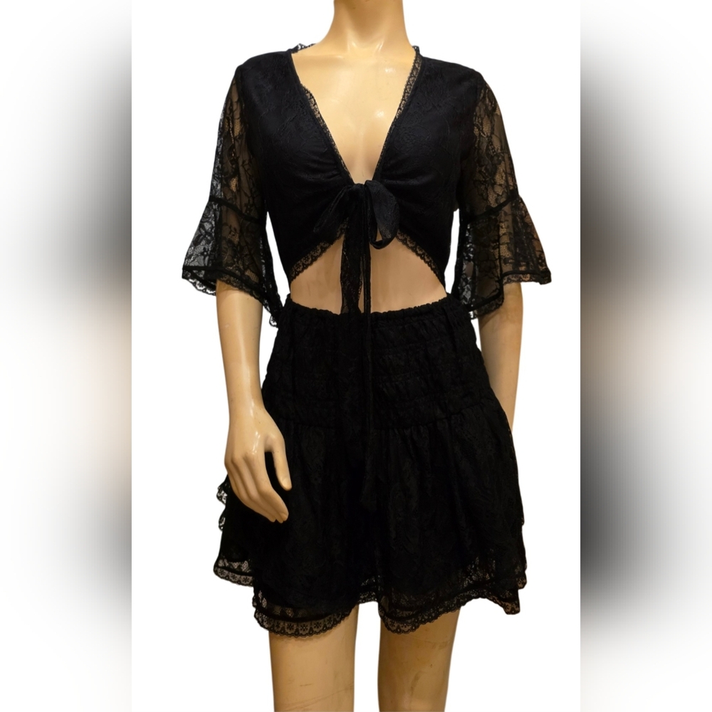 Free People Lala Lace Mini Dress Black Size Medium NWT - Picture 6 of 13